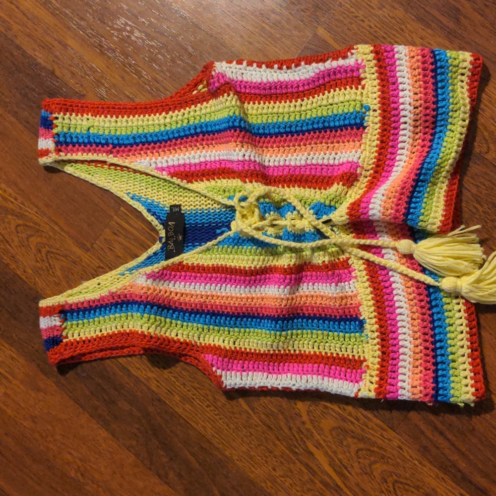 Rainbow Crotchet Knit Festival Crop Top Size M/L